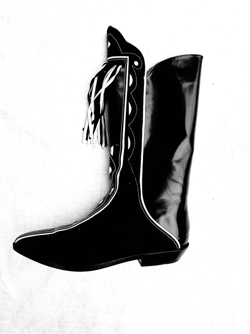 Rare Vintage 80s Charles Jourdan Black Patent & Suede Fringe Western CowboyBoots - Picture 9 of 16